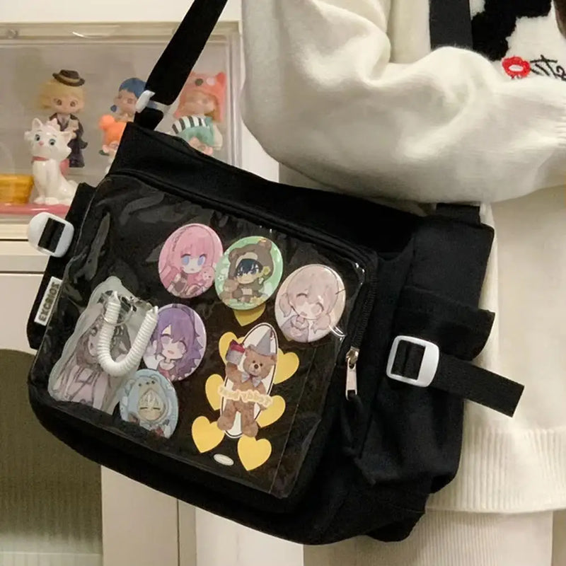 HOT Y2k Harajuku Shoulder Bag Women Ita Bag Japanese Shoulder Purse with Clear Window College Crossbody Bag Tote Shoulder Bags
