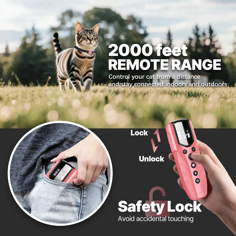 No Shock Cat Training Collar, Vibrating Cat Collar with Remote 2000ft, Beep and Vibration Collor for Cats 8-100lbs, Rechargeable