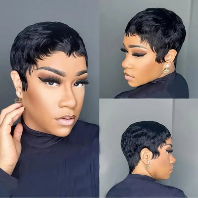 Short Wavy Layered Pixie Wig Human Hair Boy Cut Short Human Hair Wigs for Black Women Machine Made Brazilian Hair Wigs on Sale
