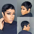 Short Wavy Layered Pixie Wig Human Hair Boy Cut Short Human Hair Wigs for Black Women Machine Made Brazilian Hair Wigs on Sale