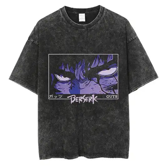 Japanese Anime Berserk Retro Washed T-shirt Men and Women New Summer Harajuku Clothing Casual Round Neck Short Sleeved Top