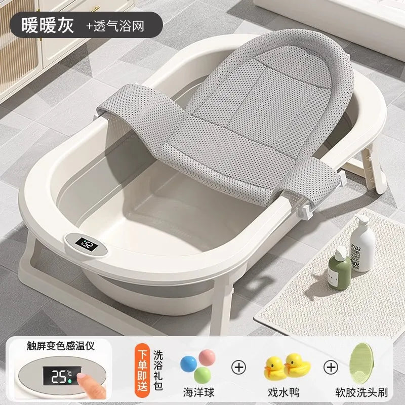Foldable Baby Bathtub Large Portable Infant Bath Tub for Newborns Toddlers, Sitting Reclining Home Use Kids Bathing Supplies