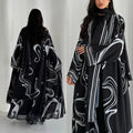 Eid Women Abaya Print Headscarf Cardigan Dress Muslim | SAMAG