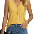 Women's V Neck Henley Tank Top Loose Fit Sleeveless Casual Clothing with Pocket Summer Womens Tops
