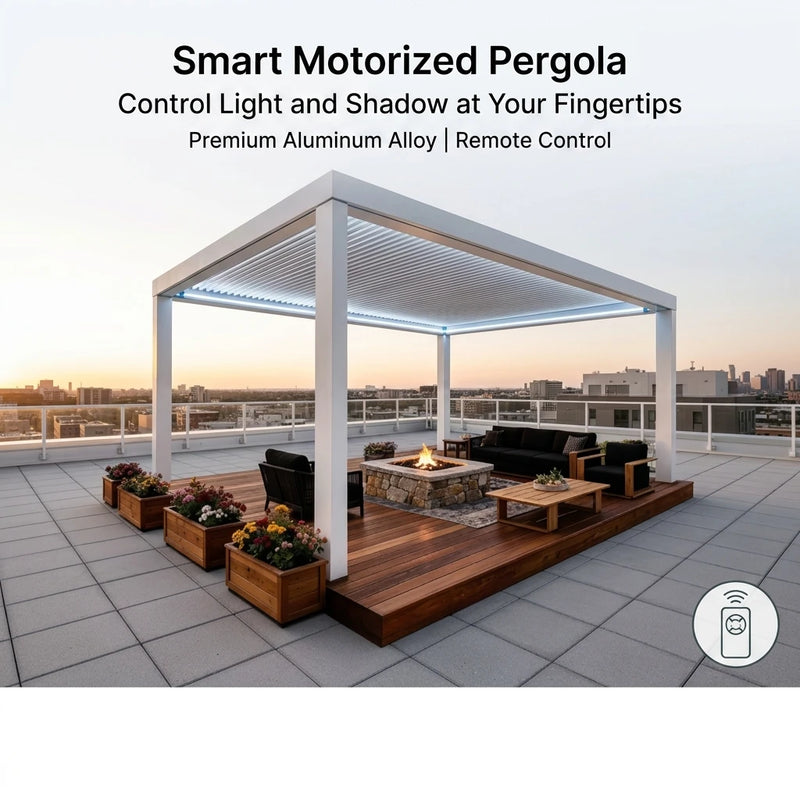 Modern Black Aluminum Waterproof Enclosed Gazebo Adjustable Louvered Roof With Full Size Transparent Sliding Glass Panels