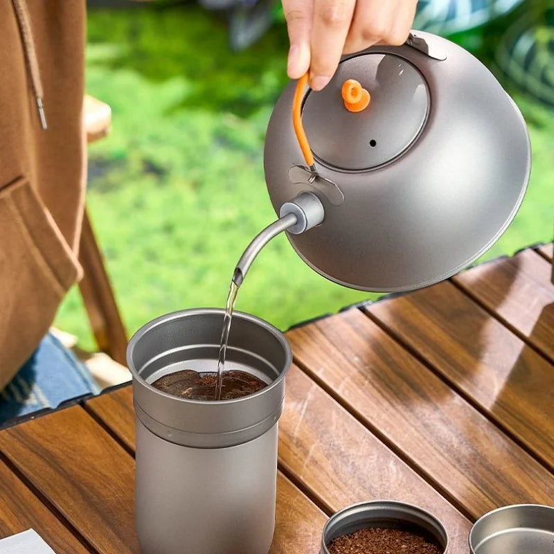 0.5L Titanium Pour Over Coffee Kettle with Removable Spout, Lightweight Camping Tea Pot for Boiling Water Hiking Backpacking