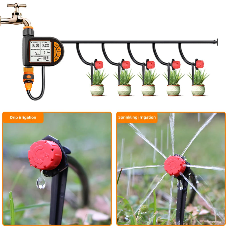 5-50M 1/4" Garden Smart Timer Irrigation Set IPX5 Waterproof LCD Automatic Watering Controller Can Be Used Water Lawn Plants kit