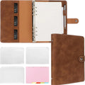 New Leather A5 Binder 6 Ring Binder Notebook - PU Leather Refillable Notebook with Binder Pockets, Dividers, Refill Paper