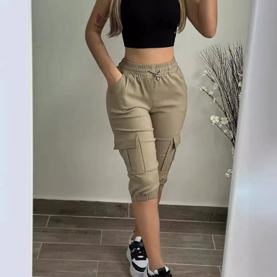 Summer Women's Slim - Fit Capri Trousers Solid Color Casual | SAMAG