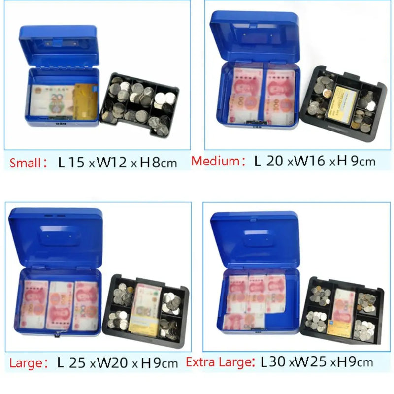 Small/Large Locking Cash Box Double Layer Safe Metal Money with Tray Cover Key Lock/ Password Saving - View 5 | SAMAG