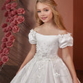 Elegant Flower Girl Dresses for Wedding Satin Beaded - View 2 | SAMAG