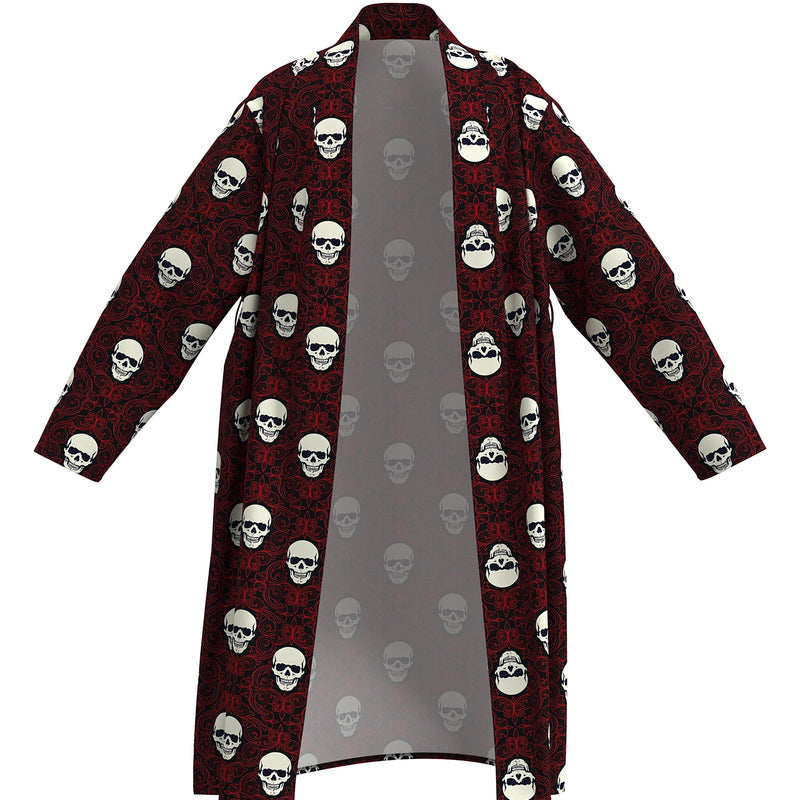 2026 New Men's Home Pajamas Sushi Red Skull Digital Full Print Casual Bathrobe Spring and Summer Thin Quick-drying Home Robes wi