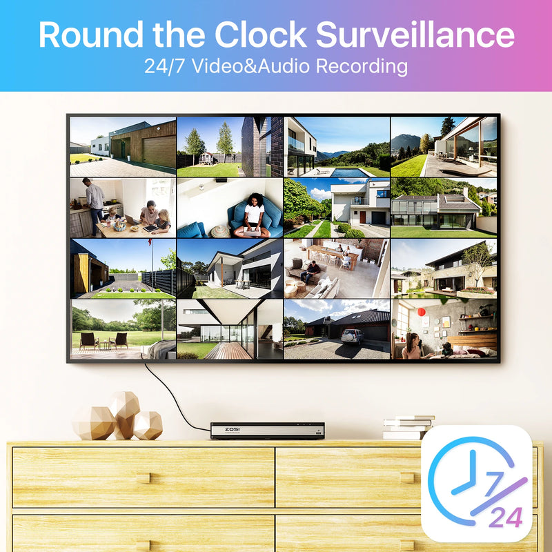 ZOSI 16CH 4K PoE CCTV Security Camera System Person Vehicle Detection 16CH 8MP PoE NVR Recorder 8MP IP Surveillance Cameras Kit
