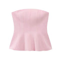 Women Sexy Fashion Strapless Peplum Bustier Tops Straight Neck Side Zipper Female Camis Mujer