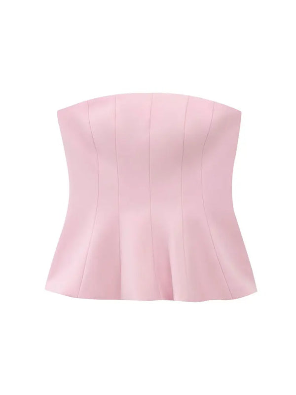 Women Sexy Fashion Strapless Peplum Bustier Tops Straight Neck Side Zipper Female Camis Mujer