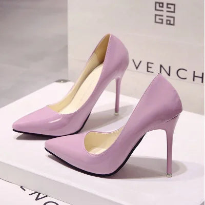 New women's Pumps Female Fashion Patent Leather Sexy Pointed Toe high heels Large size work shoes Wedding Shoes Size 44