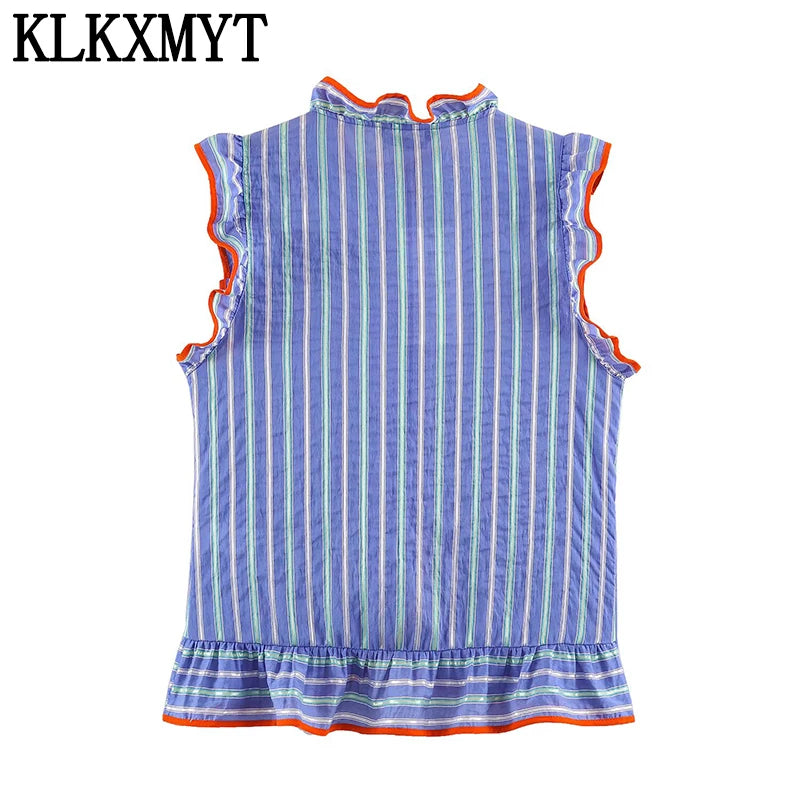 KLKXMYT Women's Shirt Summer Sleeveless Ruffles Short - View 3 | SAMAG