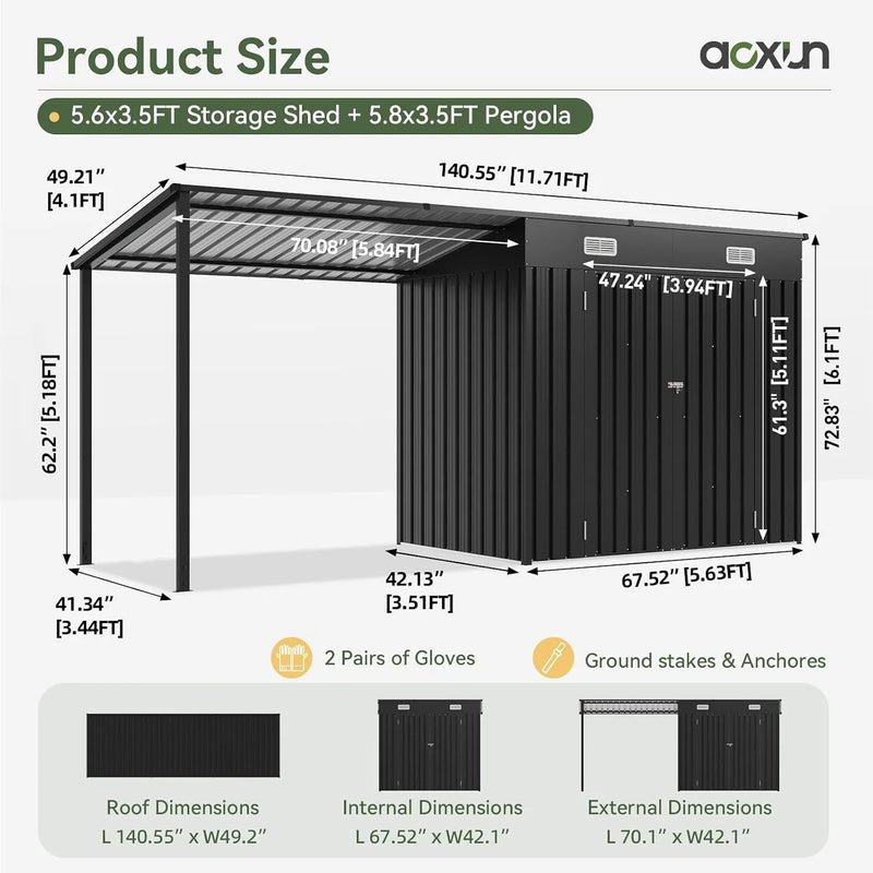 5.6x3.5 FT Outdoor Storage Shed & Hardtop Gazebo Combo | SAMAG