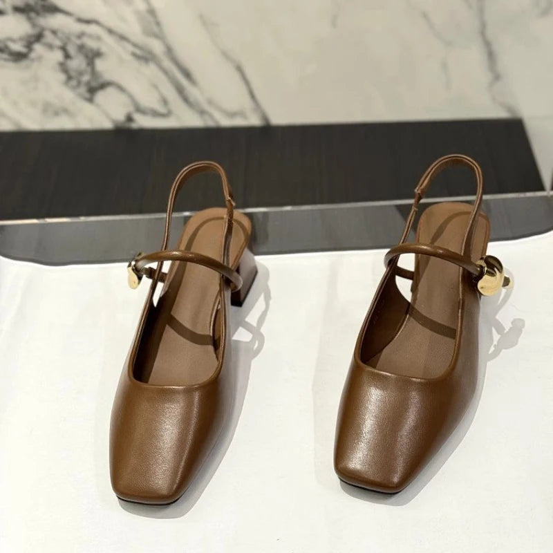 Women's Comfortable Block Heel Slingbacks, Adjustable Buckle Square Toe Casual Shoes, Versatile Spring Summer Heels for Women