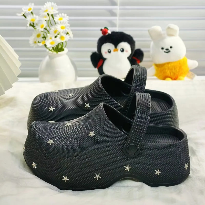 Summer New Casual Style Star Thick Bottom Baotou Slippers for Women Wearing Lazy Outerwear, One Step Stepping Cool Slippers