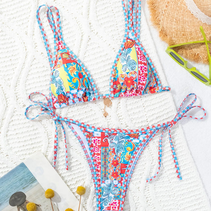 Women's Two Piece Bikini Set 2025, Sexy Triangle Push Up Swimsuit, Floral Print Bathing Suit, Beach Swimwear