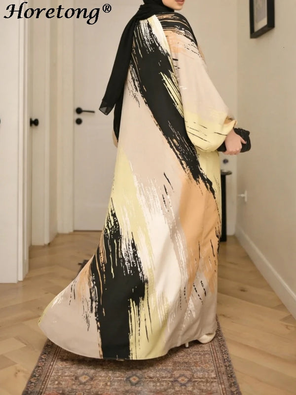 Horetong Summer Muslim Abaya Women Dress Art Print O-Neck | SAMAG