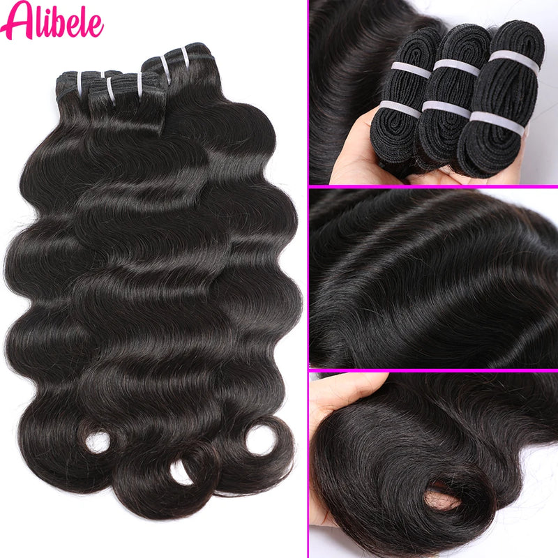 Alibele 13x6 HD Lace Frontal With Bundles Brazilian Body Wave Bundles With 13x6 Lace Front Long Hair Weave Bundles With Frontal