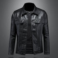 2024 Autumn and Winter New Men's Fashion Handsome with Solid Color Boutique Lapel Motorcycle Leather Coat Slim Fashion  M-5XL