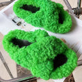 Real Wool Fur House Slippers Solid Color Cross Strap Fluffy Fur Slides Funny Comfortable Fuzzy Slippers Women's Shoes Trend 2026