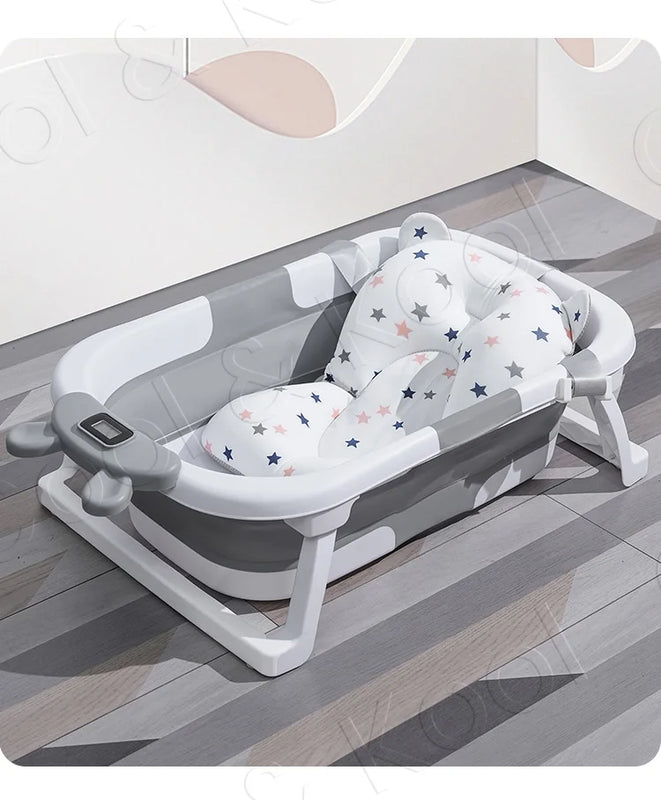 Foldable Silicone Baby Bathtub with Temperature Sensing, Non-Slip & Portable Infant Bath