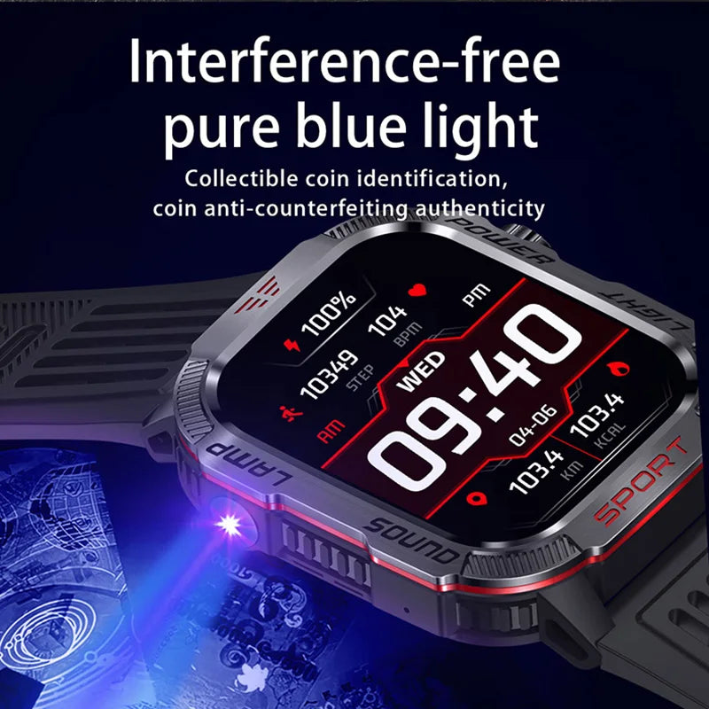 2026 Military GPS Smart Watch Money Detector Light Compass Waterproof Outdoor Sport Tracker Bluetooth Call Watch with Flashlight