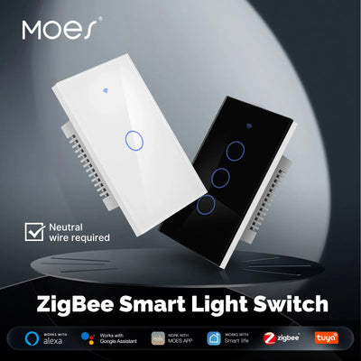 MOES Tuya ZigBee Light Switch Touch Glass Panel Fireproof | SAMAG