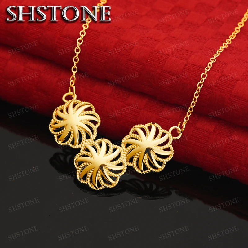 18K Gold Three Snowflakes Pendant Necklace For Women necklaces Fashion Party Birthday Wedding Jewelry Choker