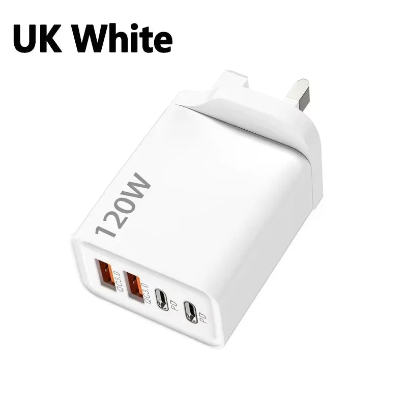 PD 120W 4 Ports USB C Charger Quick Charge 3.0 Type C USB Phone Chargers Fast Charging for Samsung IPhone Xiaomi Huawei