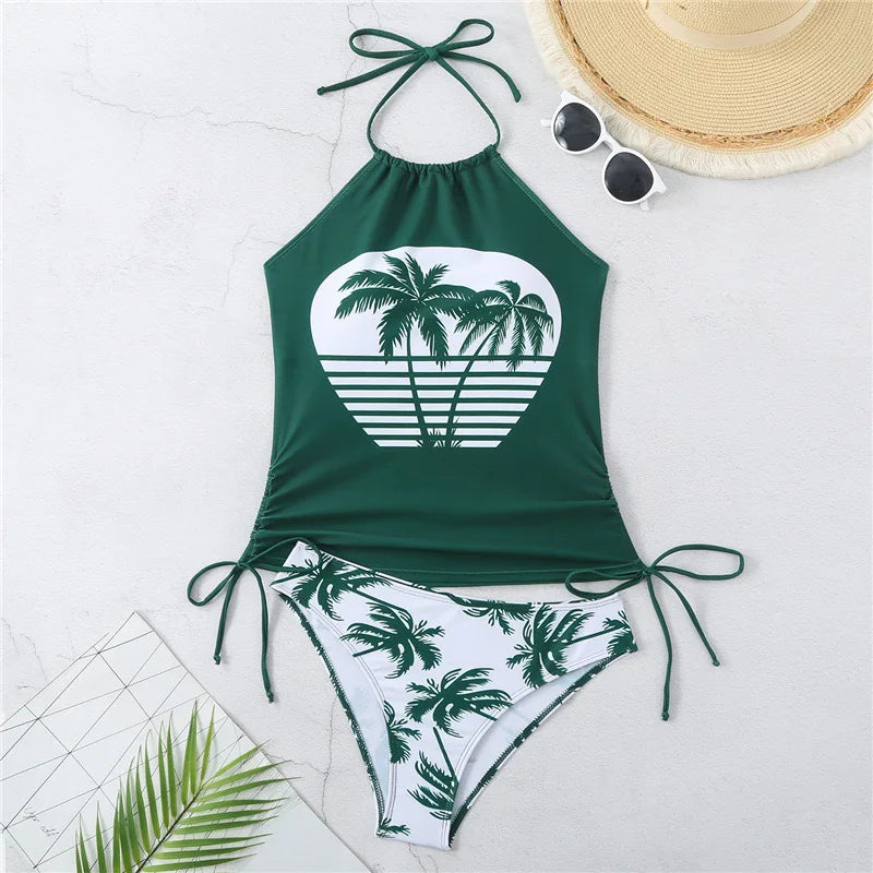 Sexy Solid Print Tankini Set Tied Halter Bikini Swimsuit | SAMAG
