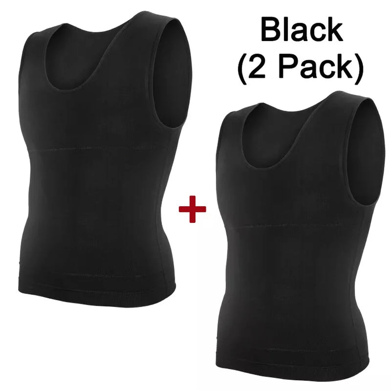 2PCS Men's Slimming Shirts High Compression Tummy Control Round Neck Body Shaper Top