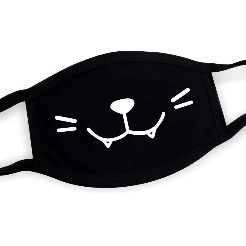 Black Face Mask Unisex Winter Warm Thickening Half Face Mouth Mask Cotton Cartoon Pattern Anti-Dust Anti- Respirator Kpop Mask