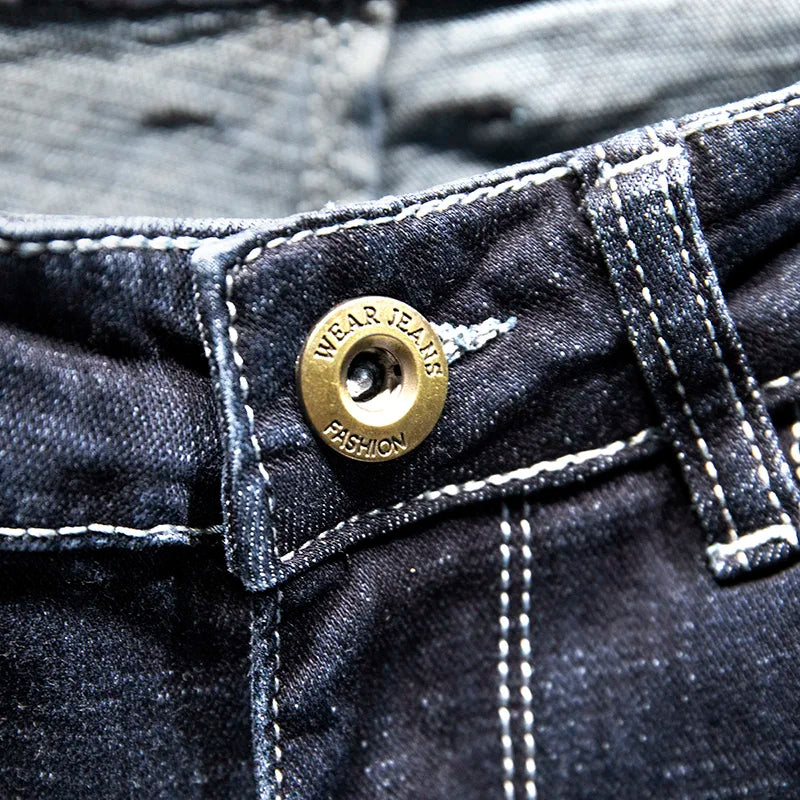 Ripped Jeans Men Slim-fit Denim Pants Cotton Korean Style | SAMAG
