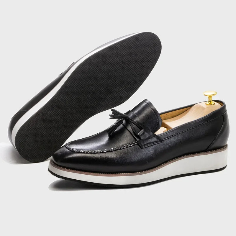Men's Calfskin Leather Tassel Loafers Casual Flat Shoes Handmade Stylish and Comfortable Suitable for Office Street Wear
