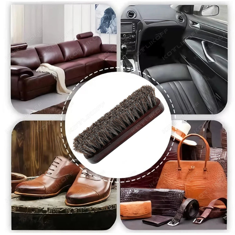 Premium Horsehair Shoe Brush For Leather Polishing Cleaning Car Interior Furniture Bag Effective Dirt Removal Shine Brush