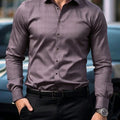 Men's dark plaid long sleeved shirt slim fit European | SAMAG