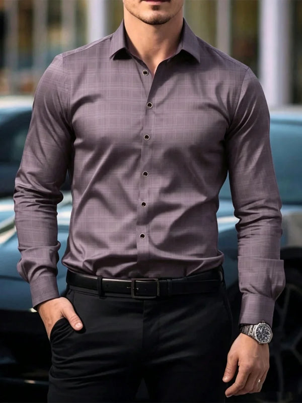 Men's dark plaid long sleeved shirt slim fit European | SAMAG