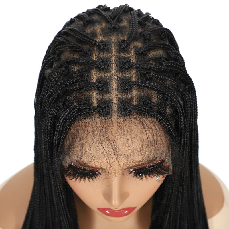 Synthetic Full Lace Wig on Clearance Sale With Baby Hair Knotless Lace Braided Wigs for Black Women Black Wig Braiding Hair M008