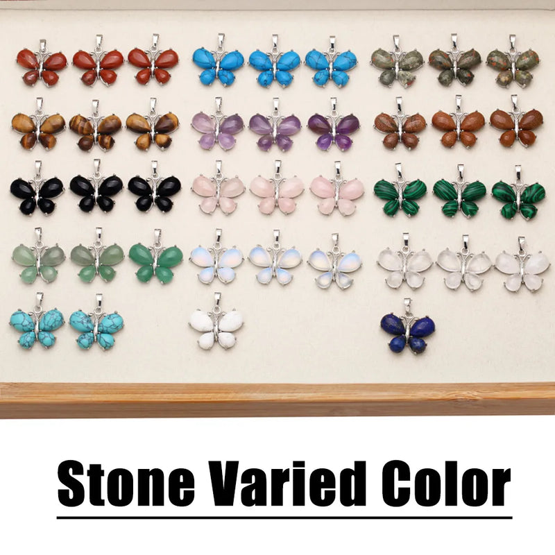 OCESRIO Vintage Natural Stone Butterfly Pendant for Necklace Copper Amethyst Reiki Pendulum DIY Jewelry Making Supplies pdta921