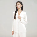 Birdtree 16MM 100% Real Silk Pajama Set Women's Solid Lapel Long Sleeve Pants Basic Comfortable Loungewear Spring S3D988QD