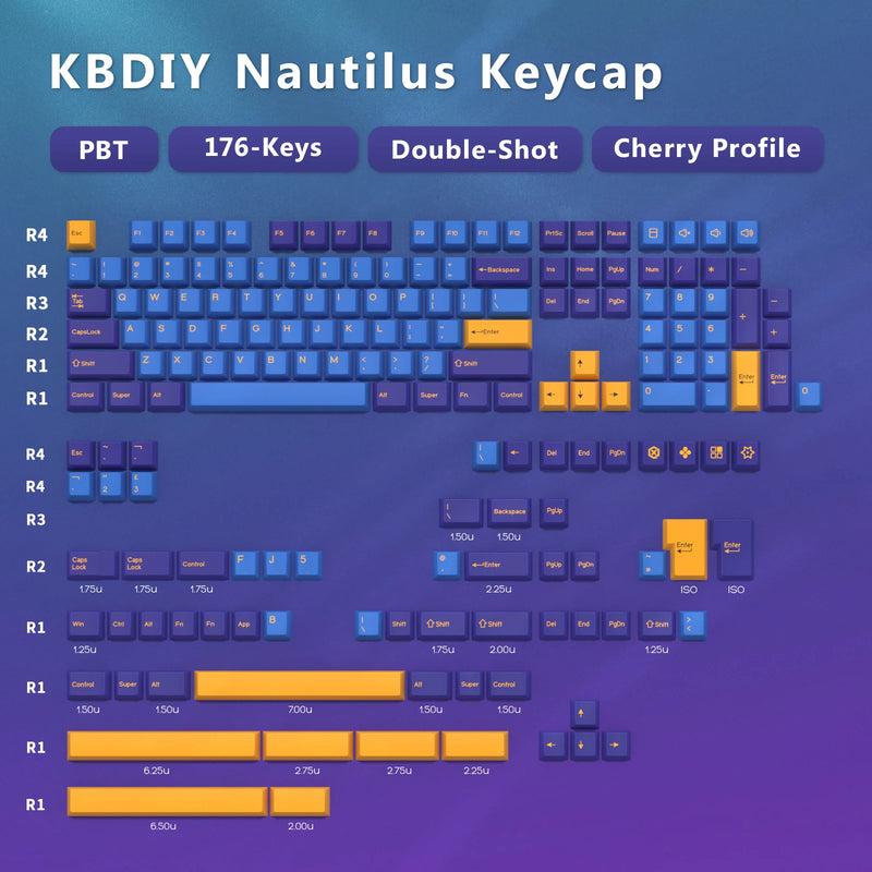 KBDiy GMK Blue Samurai Keycap Cherry Profile Double Shot PBT ISO Keycaps For Gamer Mechanical Keyboard Kit Gaming Point Key Cap