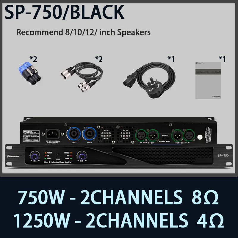 FUHAM SP-750 Class D Digital Power Amplifier 750W 8Ω 2 Channel 1U Lightweight Pro Audio Amp for DJ Stage Performance