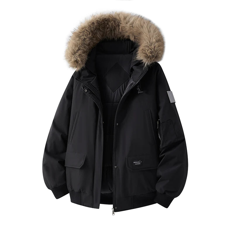 Winter Fur Hooded Parkas Men Down Snow Jacket Windproof Coats Men's Thickened Warm Padded Parka Windbreaker Outdoor Outerwear