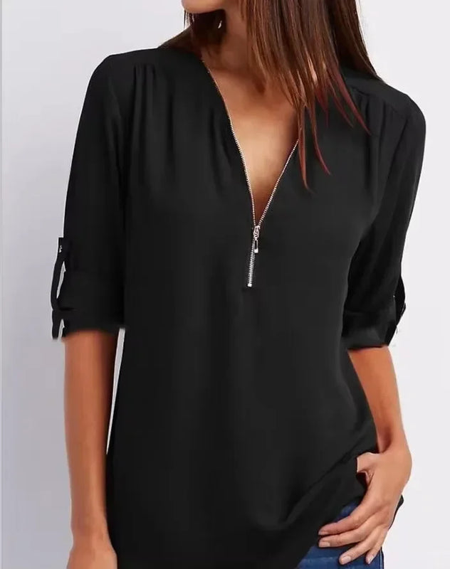 Women Cool Loose Shirt Deep V Neck Chiffon Fashion Blouse - View 12 | SAMAG