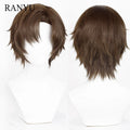 Brown Short Straight Synthetic Wig Middle Part Fluffy Anime Game Cosplay Heat Resistant Wig for Daily Party